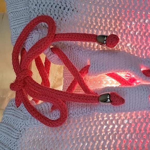 PURE Handknit 100% cotton, 3/4 sleeve, knit cropped tie back sweater size S/M - Picture 5 of 11